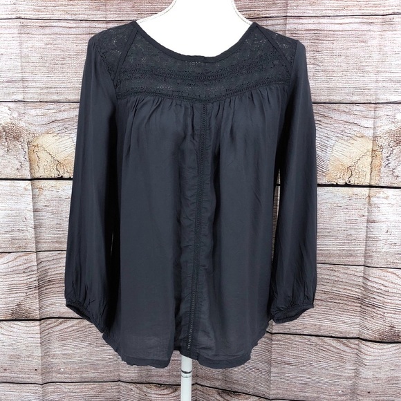 prAna Robyn Lace Peasant Top in Gray, Size Small, Cottagecore Modal - Picture 1 of 5